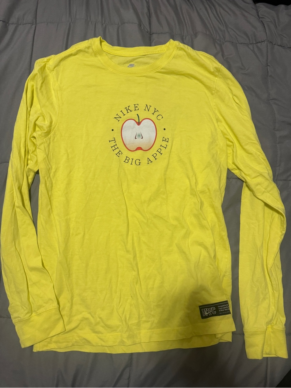 Nike Yellow Long Sleeve Tee - NYC The Big Apple Graphic